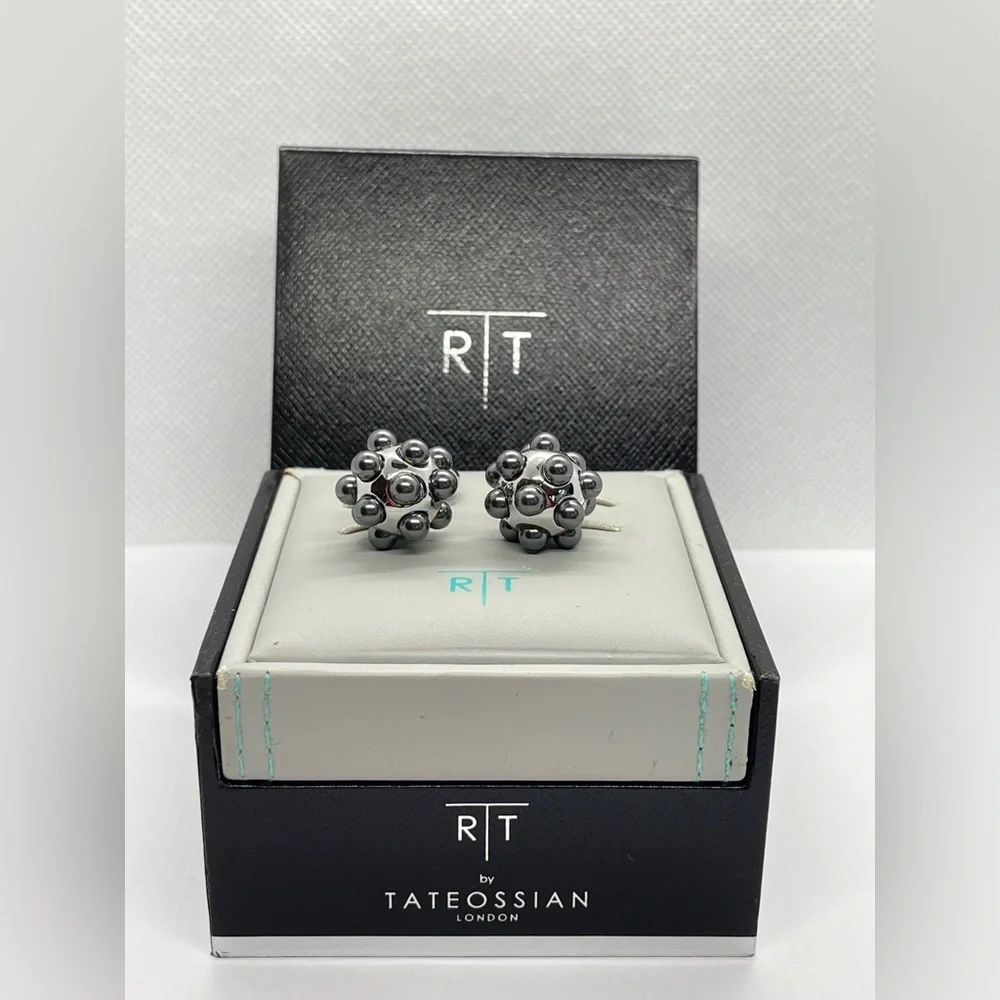 R|T by Robert Tateossian Cufflinks; Blue / Silver Pearl Cufflinks.  New in Box